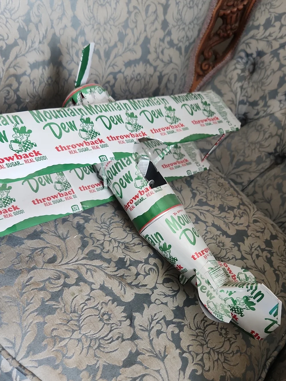 Recycled Can Biplane Décor - Green and White